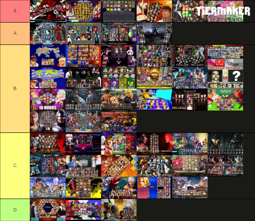 Fighting Games Character Select Screen Tier List Rankings