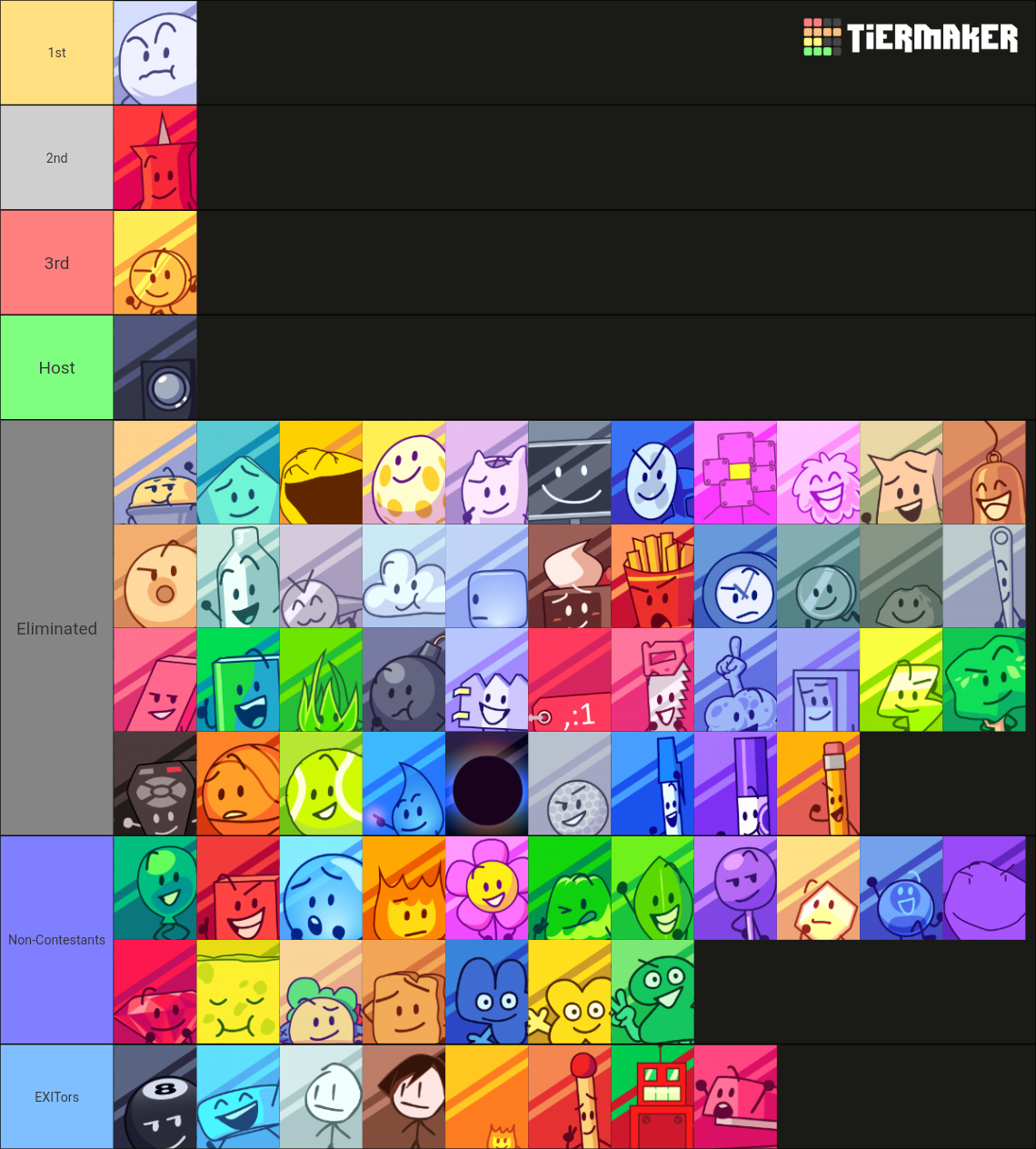 BFDI Characters (all seasons) with BFB 17-22 Voting Icons Tier List ...