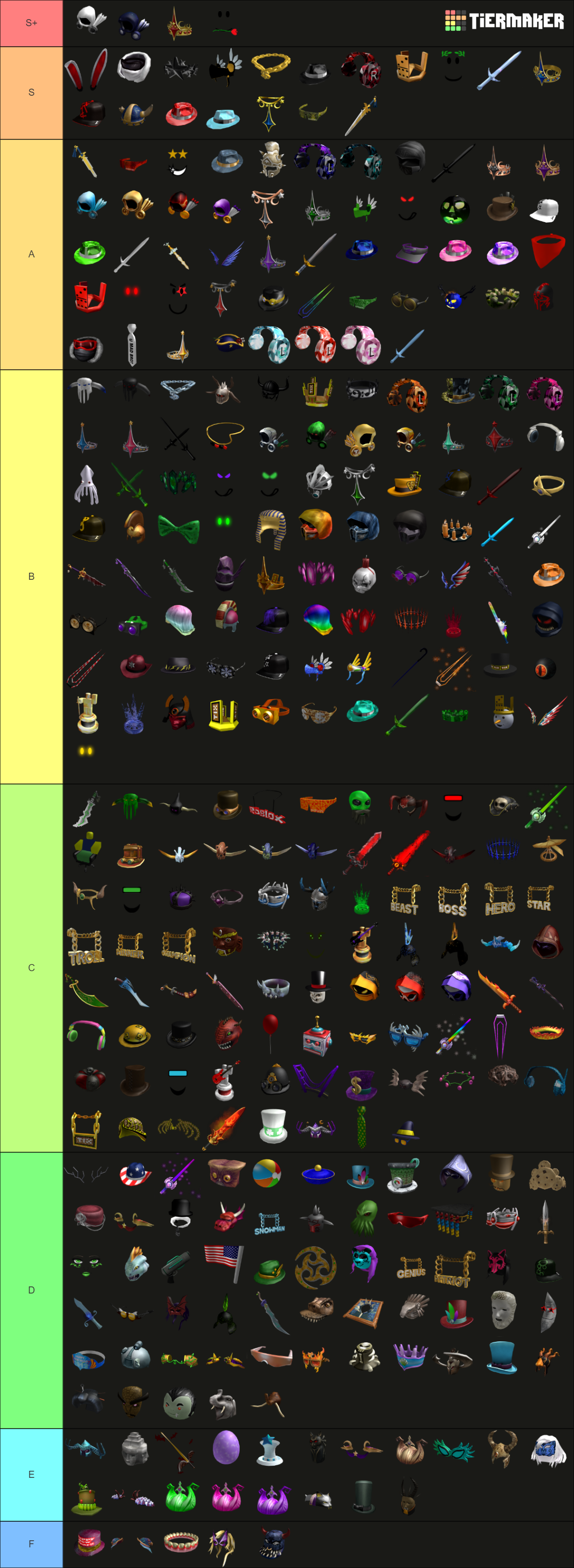 Roblox Rare & Semi Rare Items Tier List (Community Rankings) - TierMaker