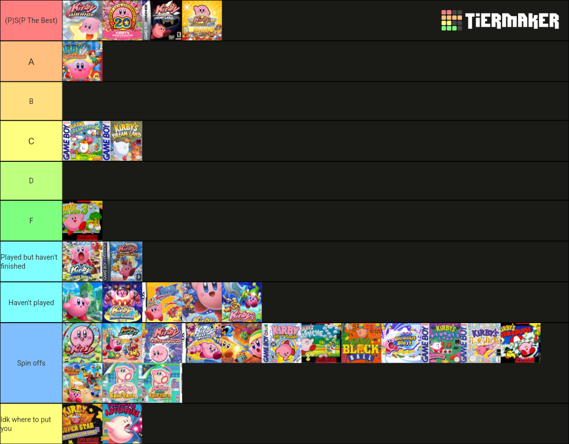 Kirby Games Tier List Rankings) TierMaker