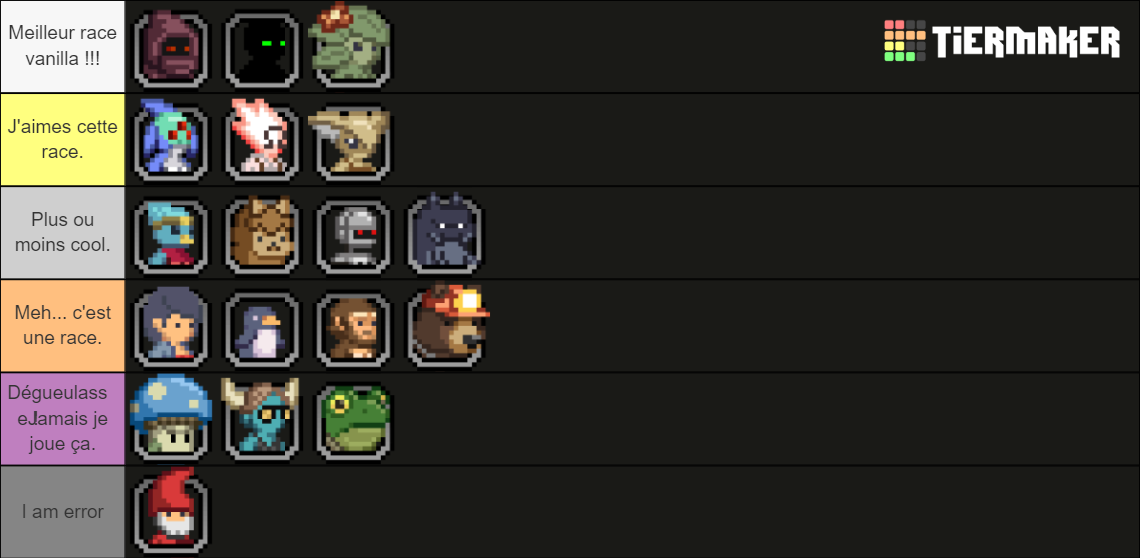 Starbound Playable & NonPlayable Races (Vanilla Only) Tier List