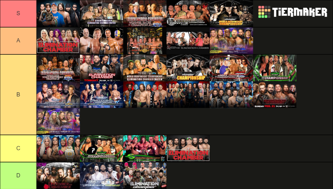 Elimination Chamber Matches Ranked Tier List Rankings