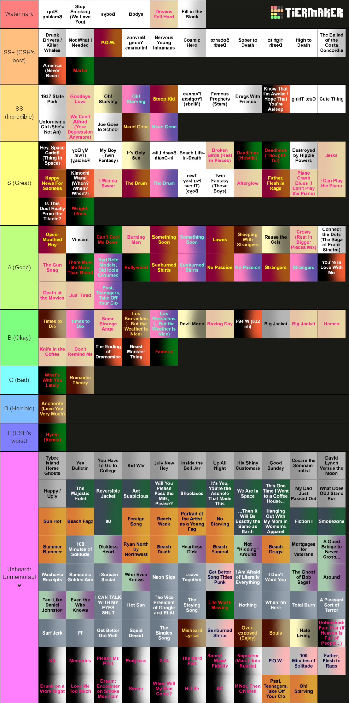 Every Car Seat Headrest Album Song Tier List Rankings