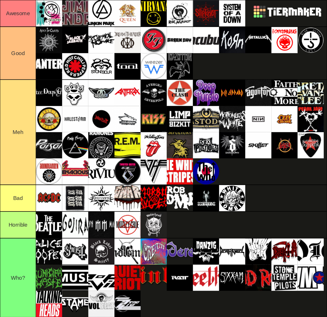 Metal And Rock Bands Tier List (Community Rankings) - TierMaker