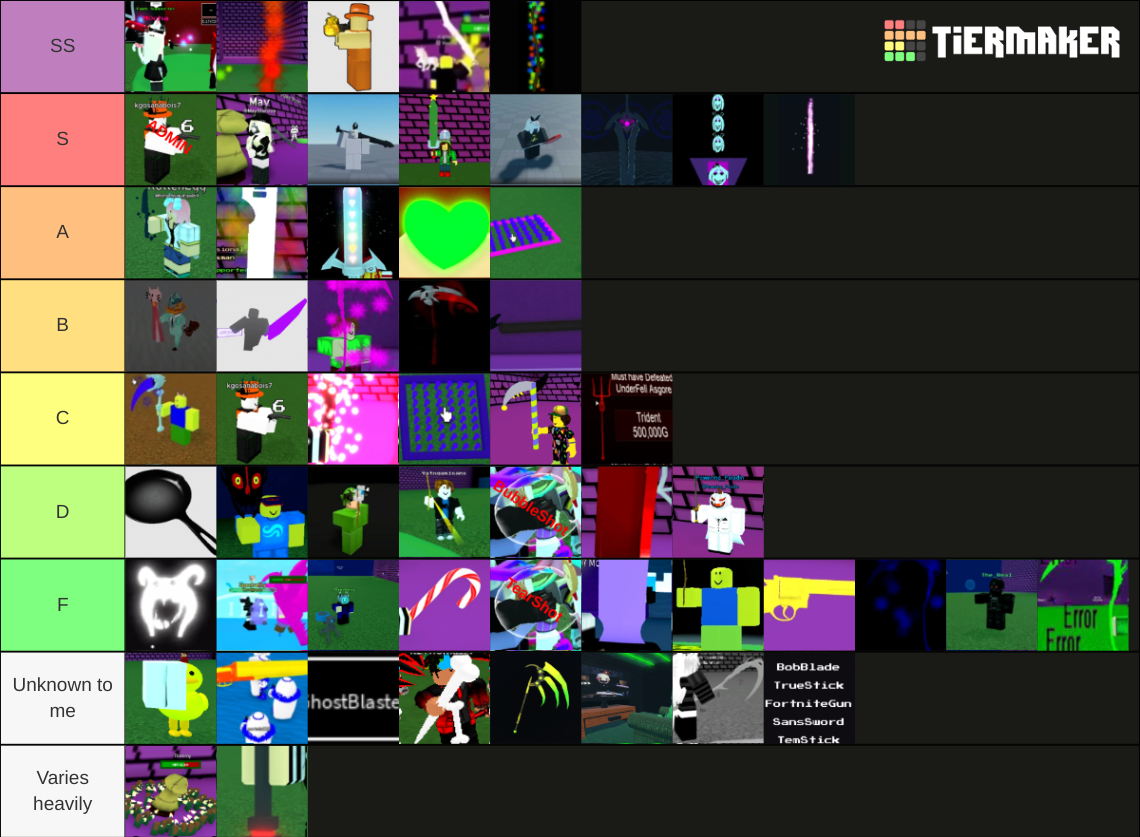 Undertale 3D Boss Battles - All Weapons Tier List (Community Rankings