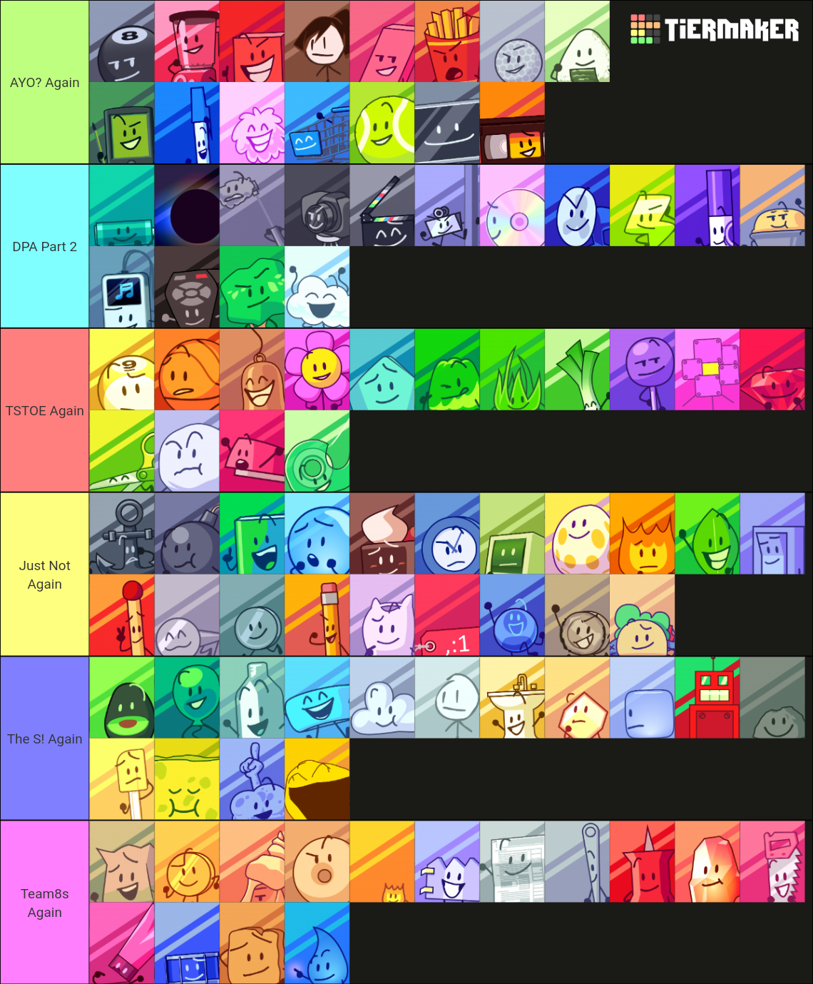 BFDI-TPOT Tierlist Tier List (Community Rankings) - TierMaker