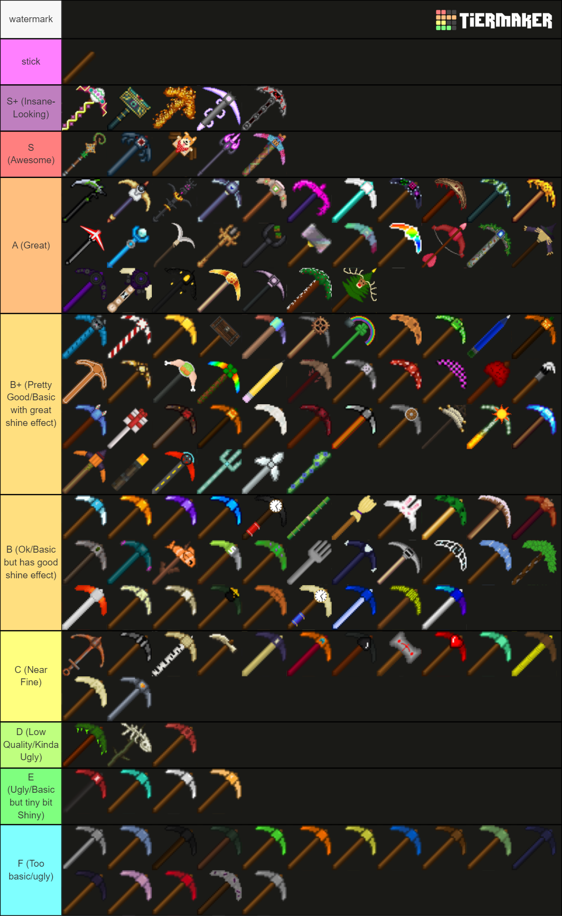 PickCrafter's Pickaxe Tiers Tier List Rankings) TierMaker