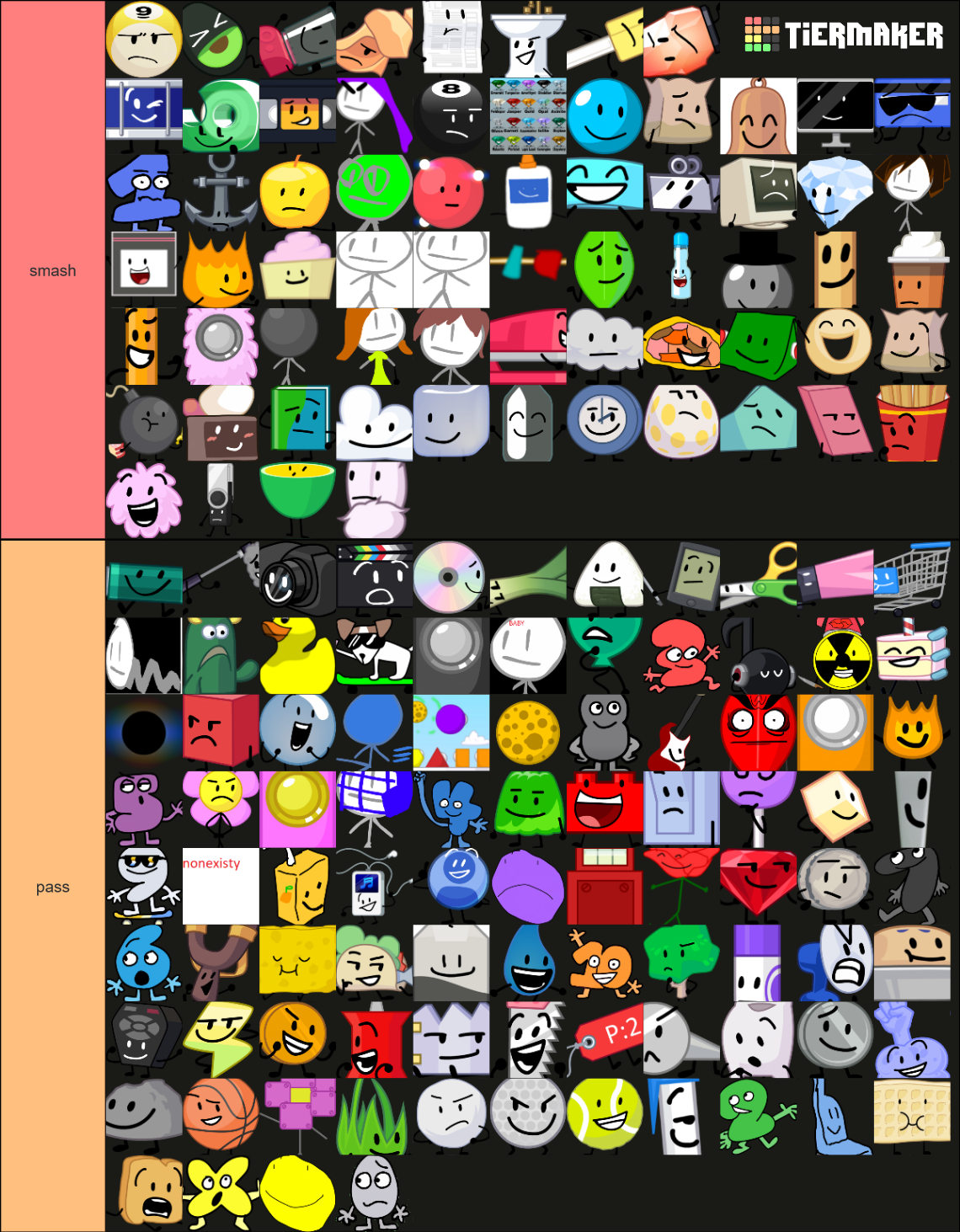all characters from every BFDI sesons Maker Tier List (Community ...
