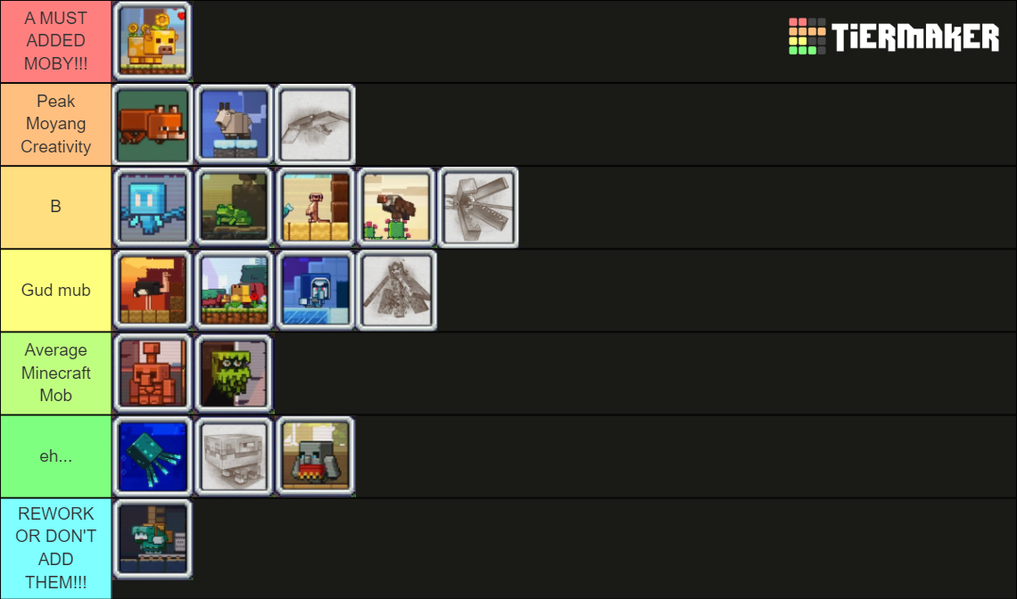 Minecraft Mob and Biome vote TeirList(Mobs Only) Tier List (Community ...