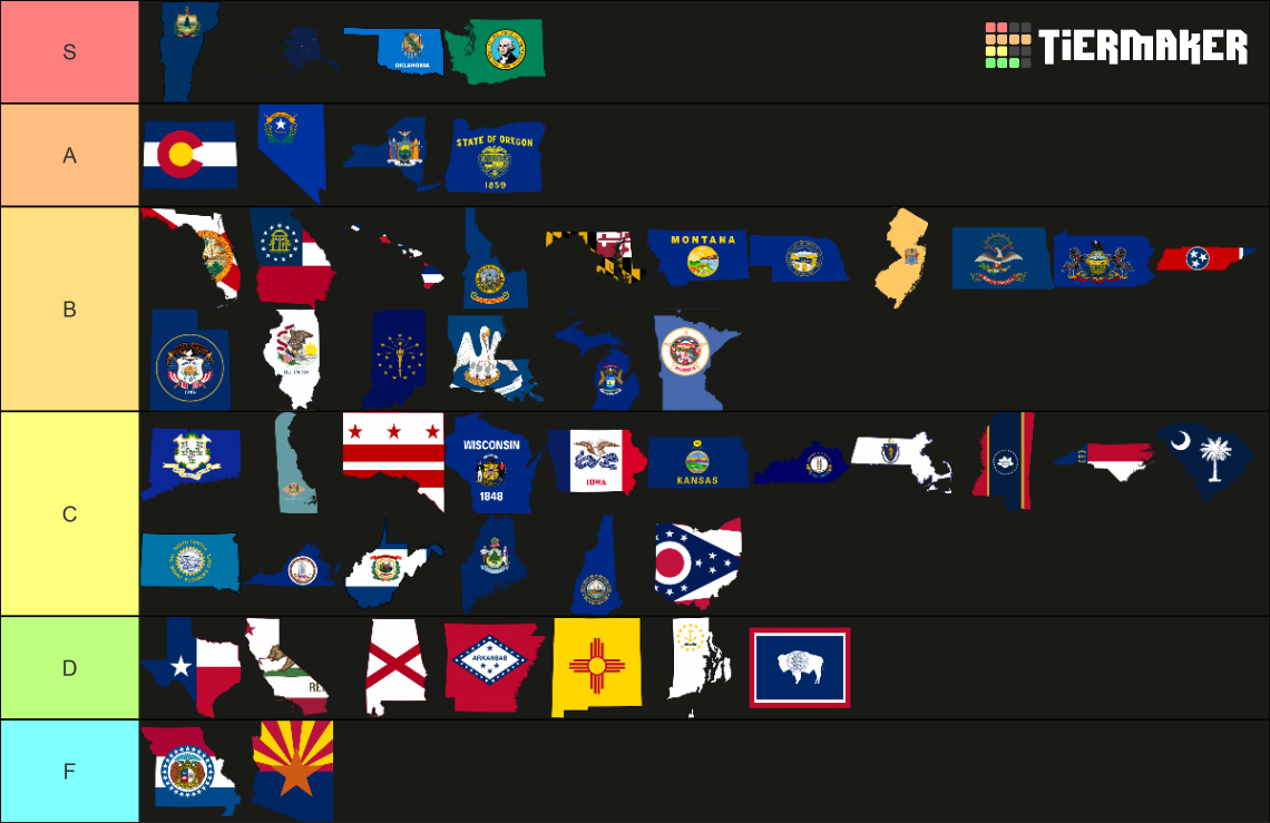 50 states of The United States (Official Flag maps). Tier List ...