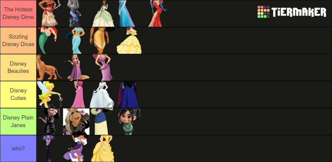Disney Dimes: Who is the HOTTEST Female Disney Character? Tier List ...