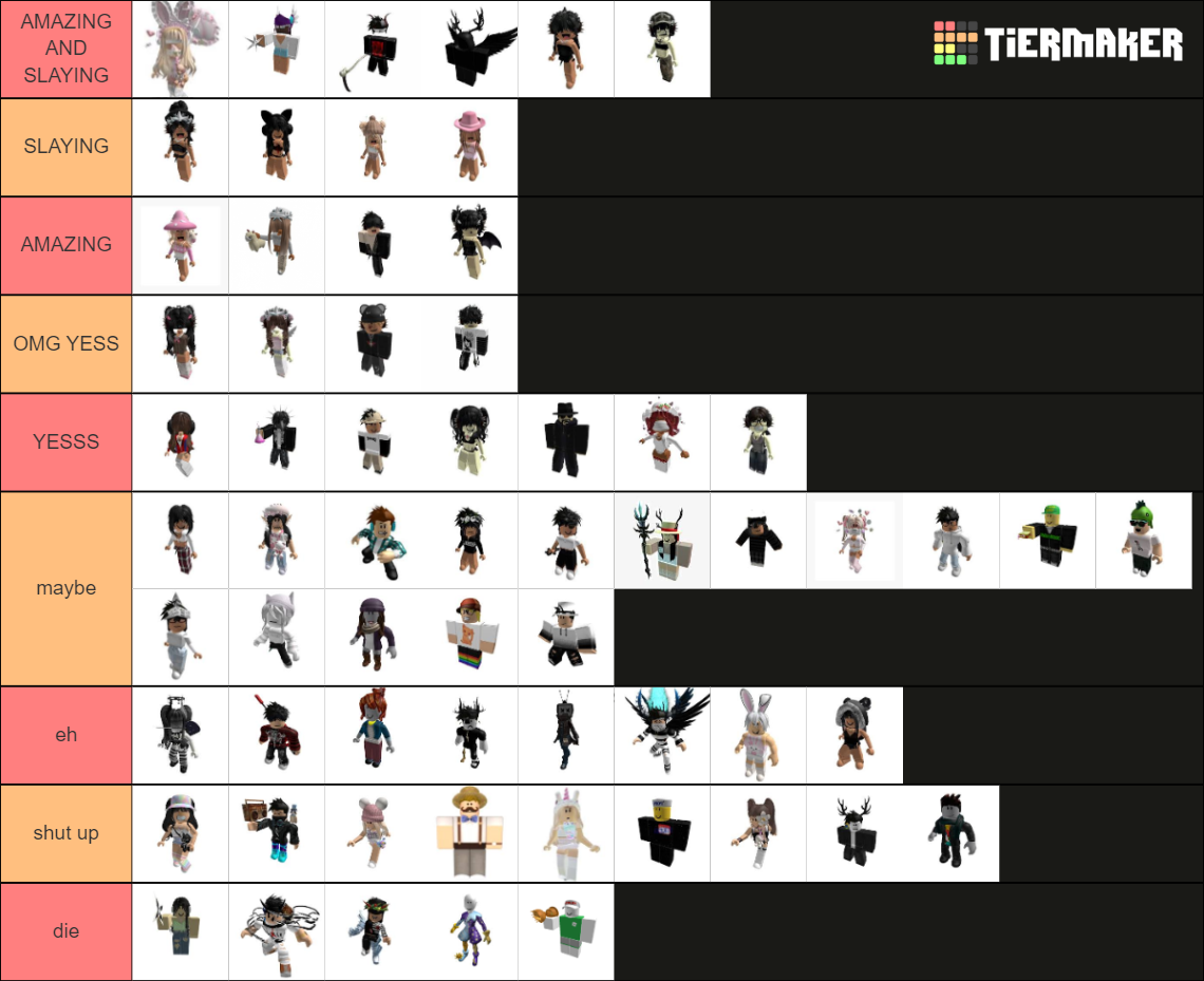 Roblox Avatarcharacter Rating Tier List Community Rankings Tiermaker 8303