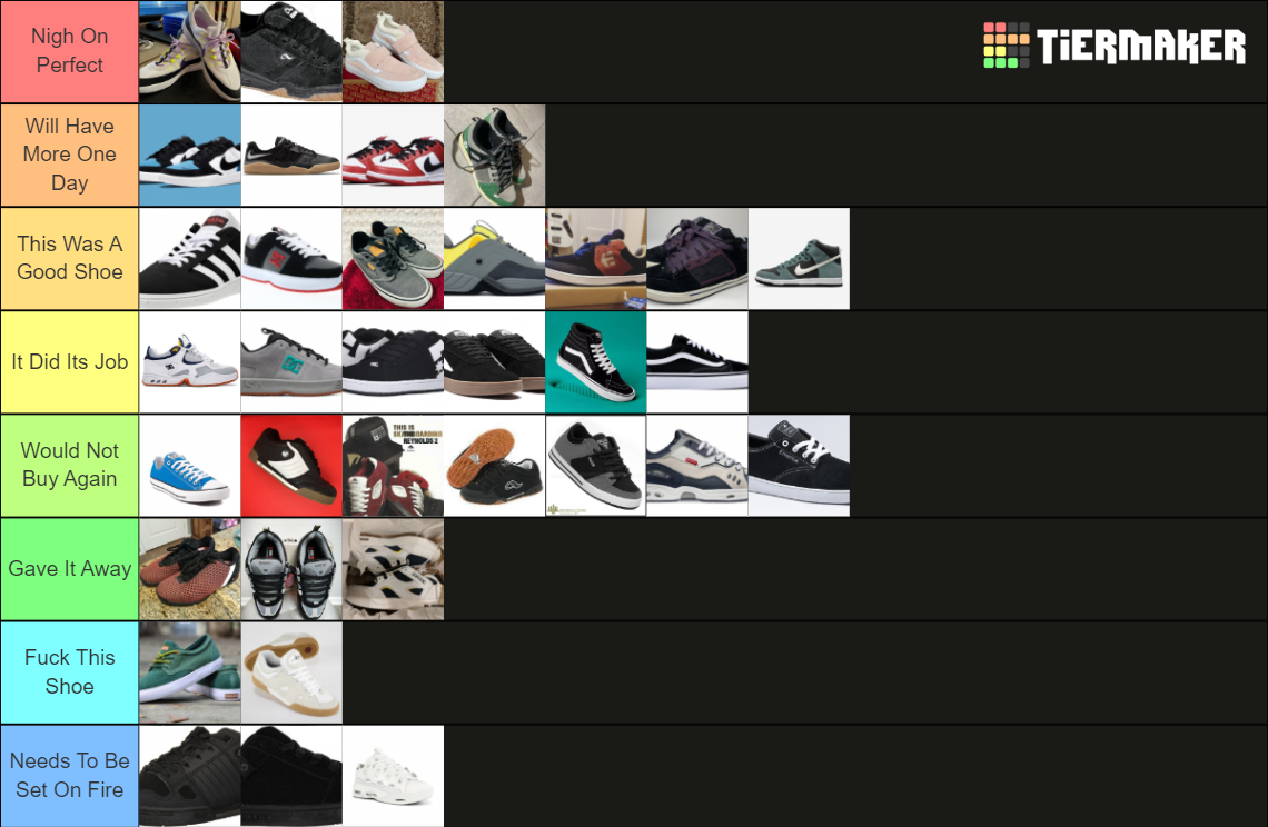 Skate Shoes I've Used Tier List Rankings) TierMaker