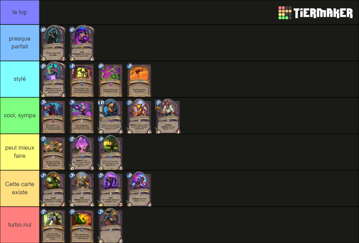 Hearthstone ALL Warlock cards Tier List Rankings) TierMaker