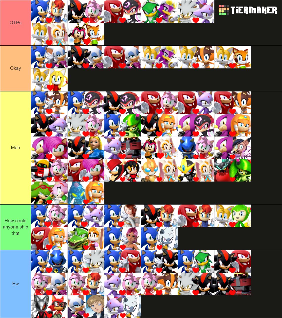 Sonic the hedgehog shippings tier list community rankings tiermaker