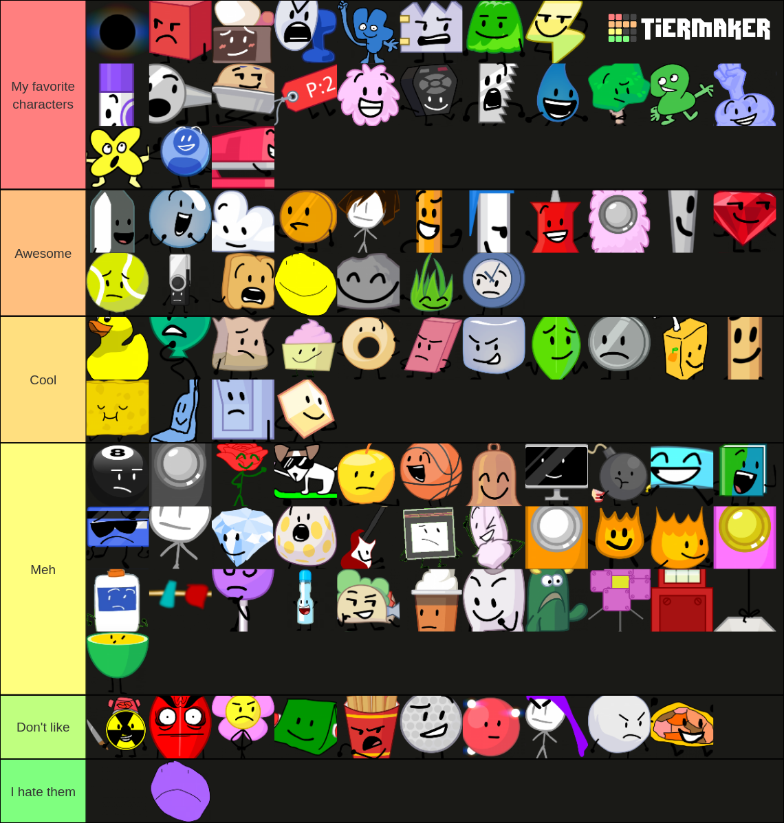 BFDI and BFDI mini series contestants and hosts Tier List (Community ...