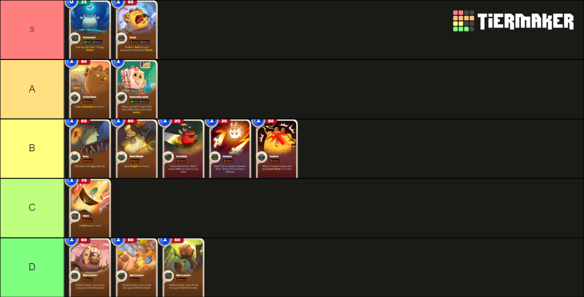 Axie Infinity Origin Cards AlphaOmegaX Tier List Rankings
