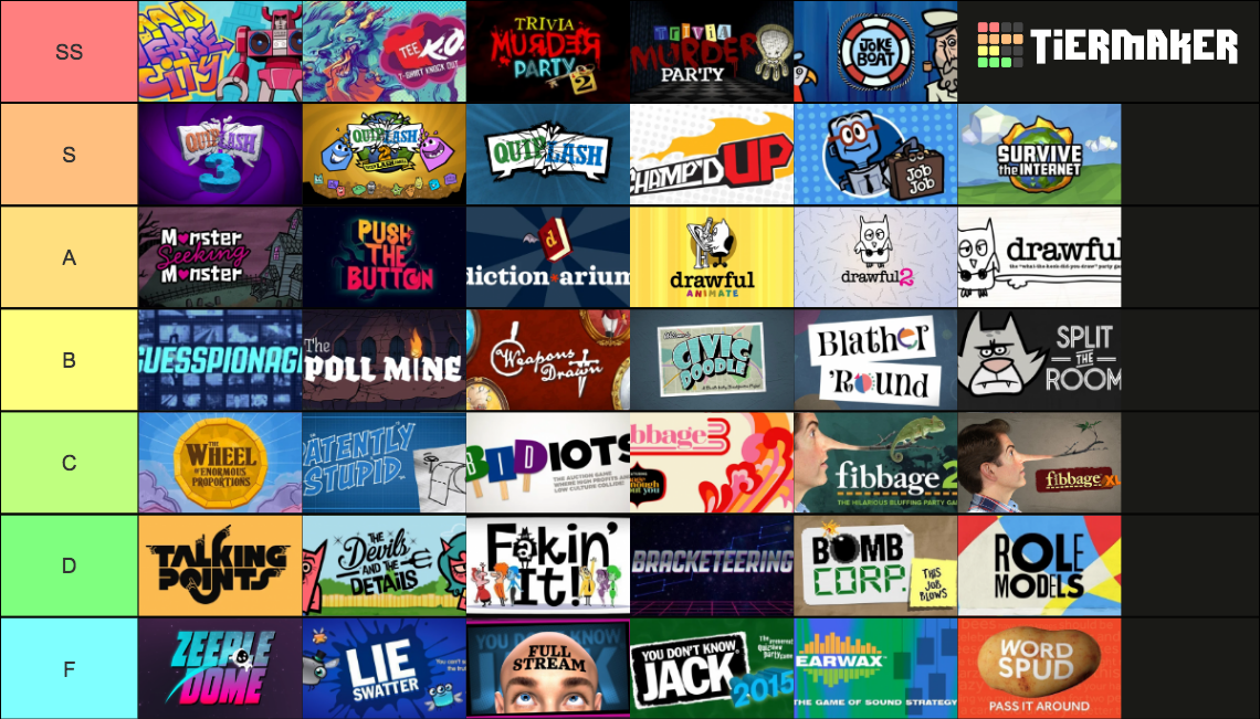 Every Jackbox Party Pack Game (18) Tier List Rankings