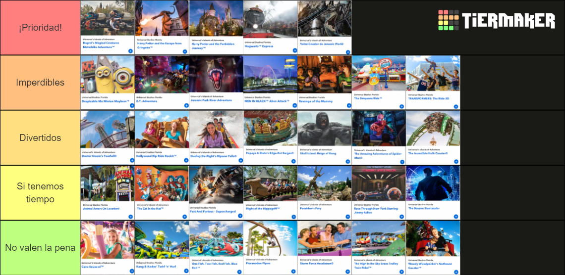 Universal Studios Orlando Tier List Rankings) TierMaker