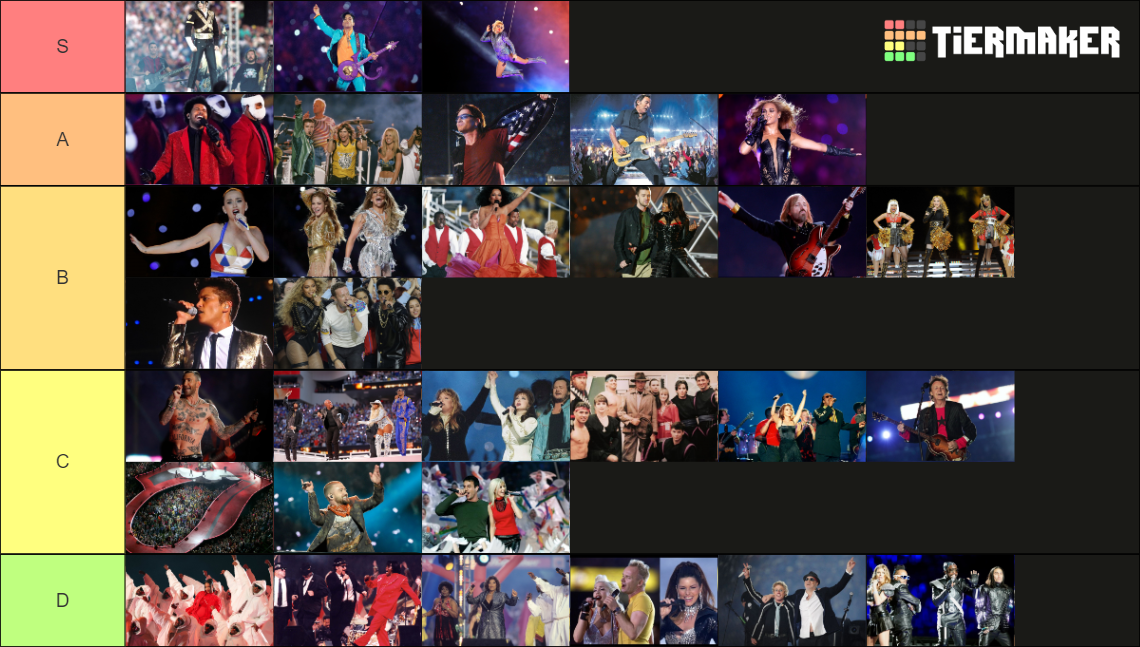 super bowl halftime show tier list