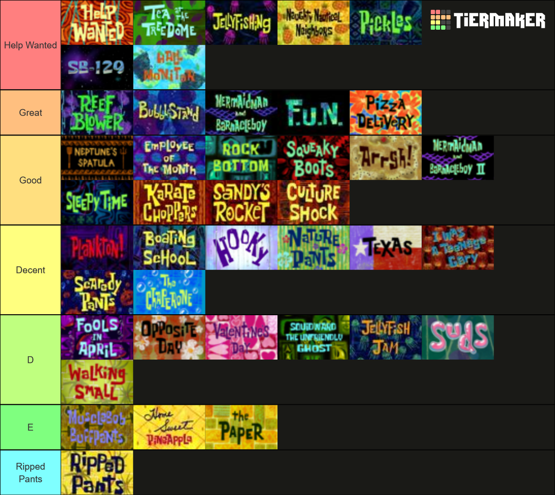 Spongebob Season 1 Episodes Tier List (Community Rankings) - TierMaker