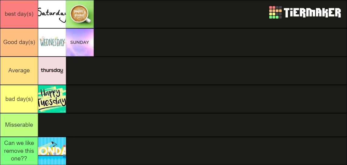 days-of-the-week-tier-list-community-rankings-tiermaker