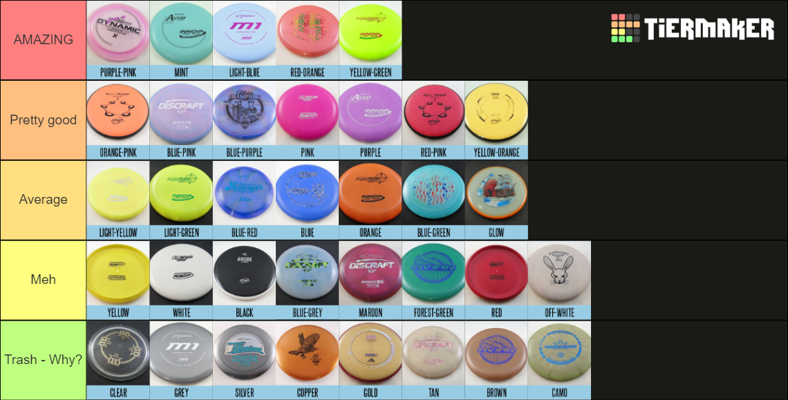 DISC GOLF COLORS Tier List Rankings) TierMaker