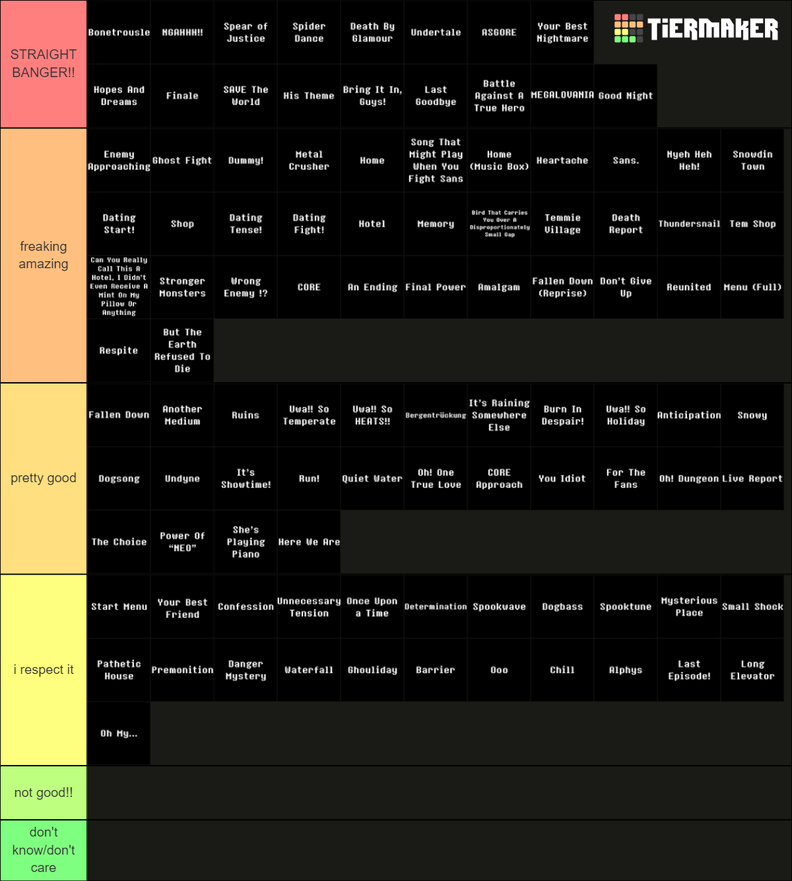 Undertale OST Tier List (Community Rankings) - TierMaker