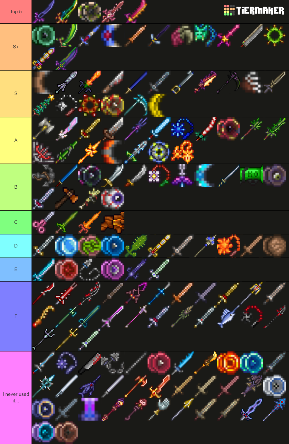 Terraria Melee weapons Tier List Rankings) TierMaker