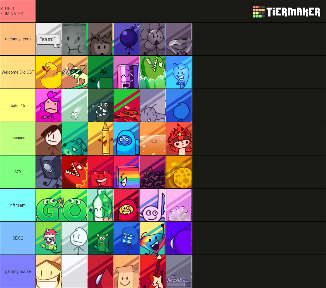 All BFDI Characters (Literally) With Weeg Icons Tier List (Community ...