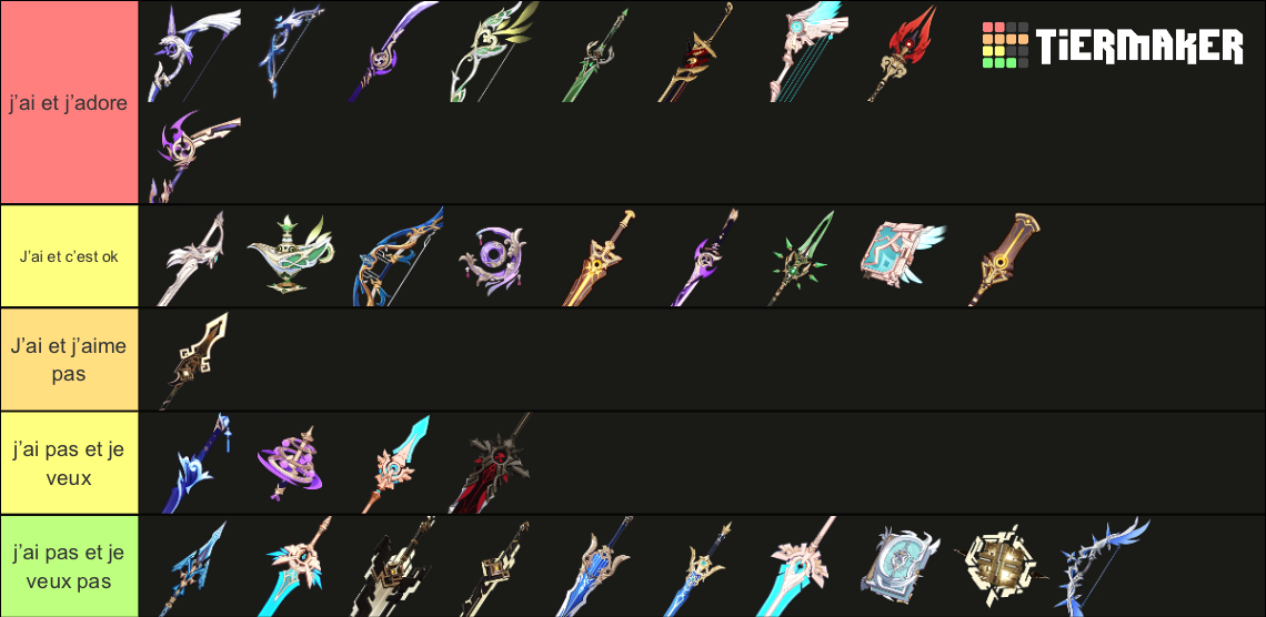 genshin 5* weapons 3.2 Tier List (Community Rankings) - TierMaker