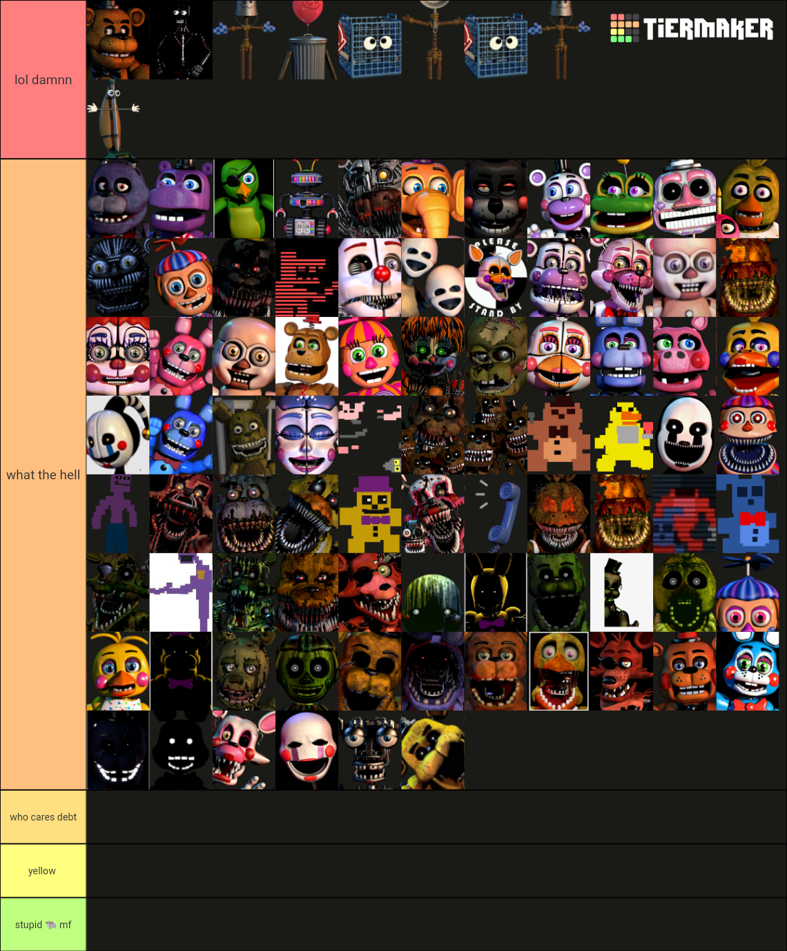 smash or pass fnaf characters tier list