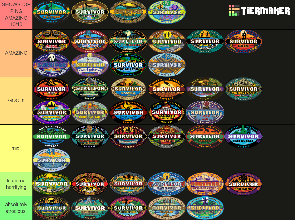 Survivor Seasons Rankings (1-43) Tier List (Community Rankings) - TierMaker