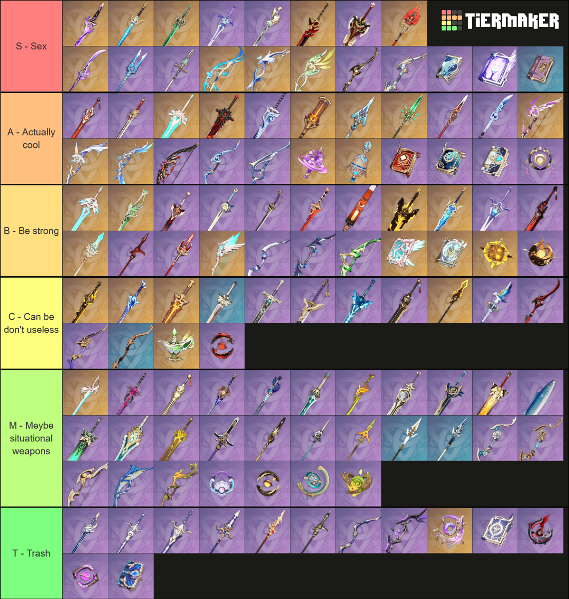 Genshin Impact Weapons (3.4) Tier List (Community Rankings) - TierMaker