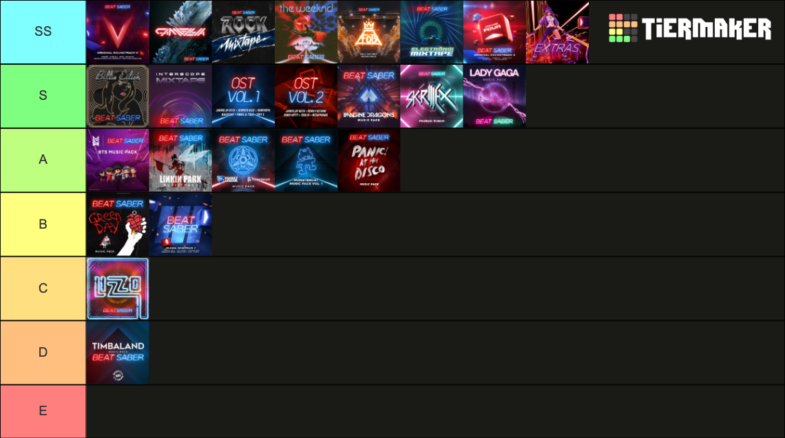 Beat Saber Music Packs Tier List Rankings) TierMaker