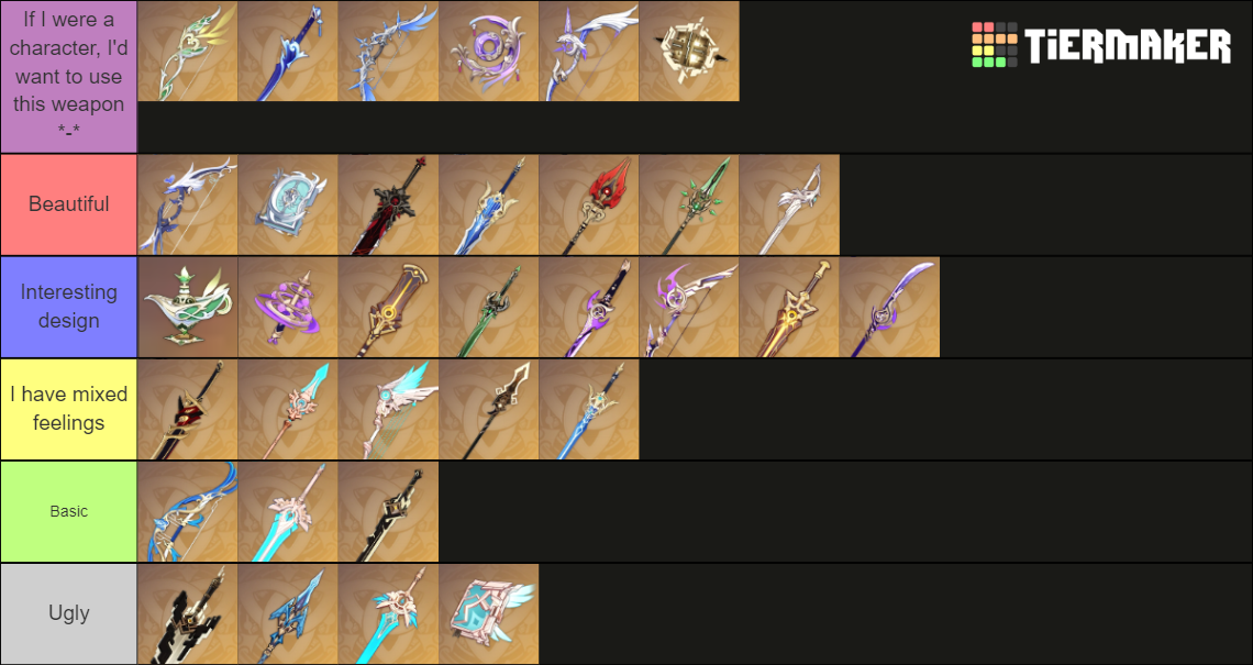 genshin 5 stars weapon tier list