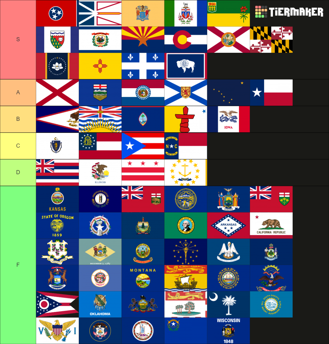 US & Canadian State/Provincial & Territorial Flags Tier List (Community ...