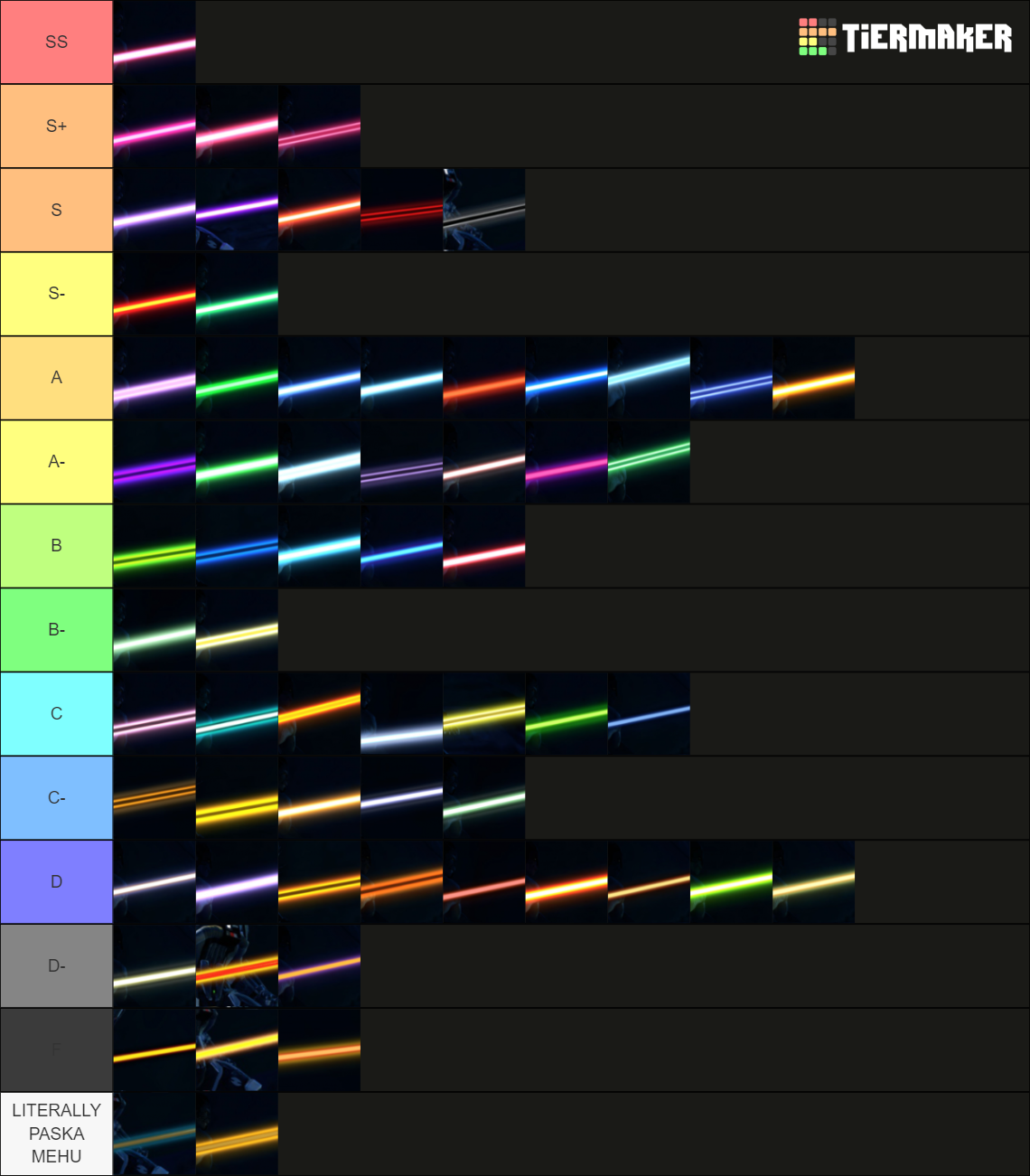 All Lightsaber Colors (100+) Tier List Rankings) TierMaker