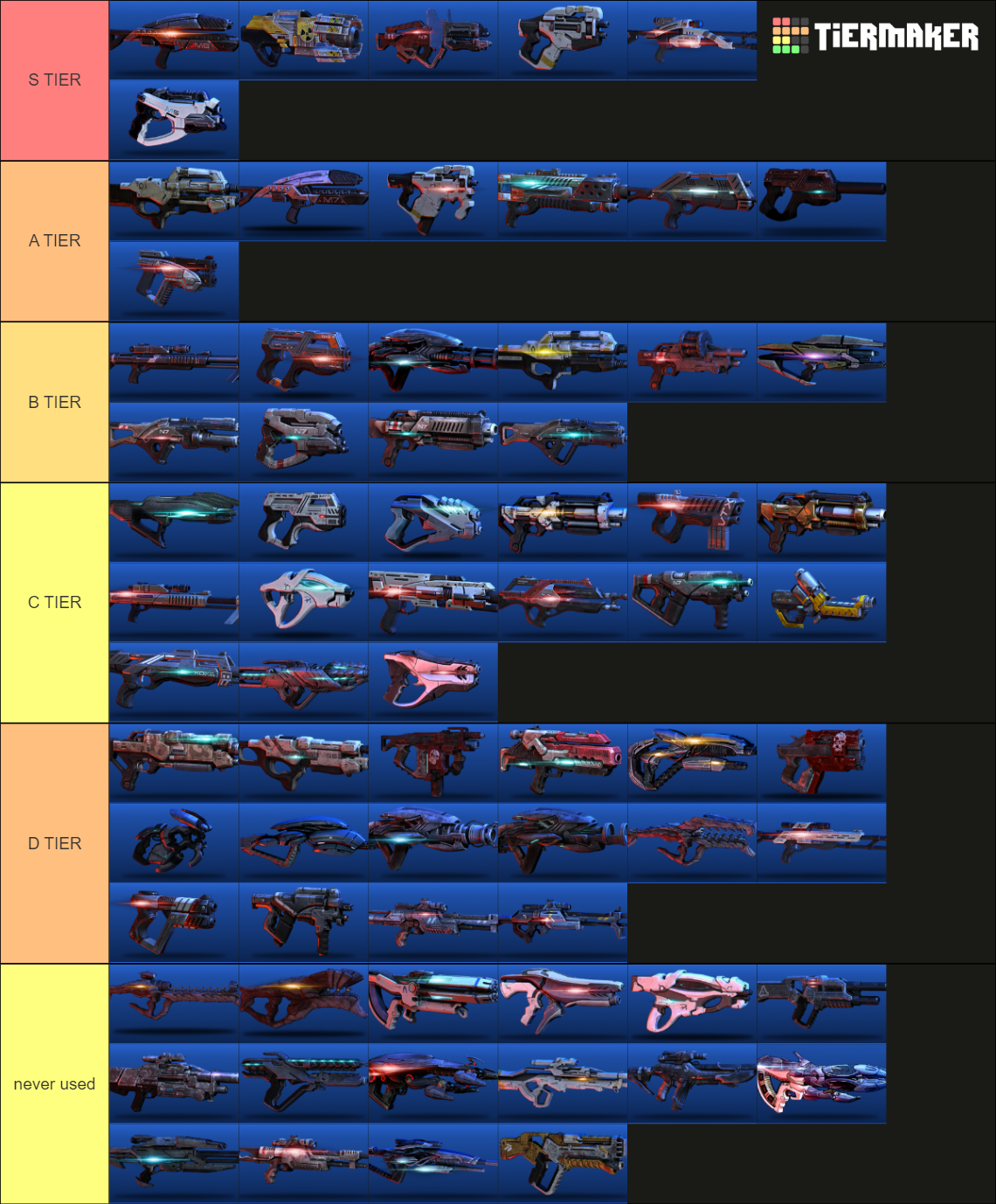 Mass Effect 3 ALL Weapons Tier List Rankings) TierMaker