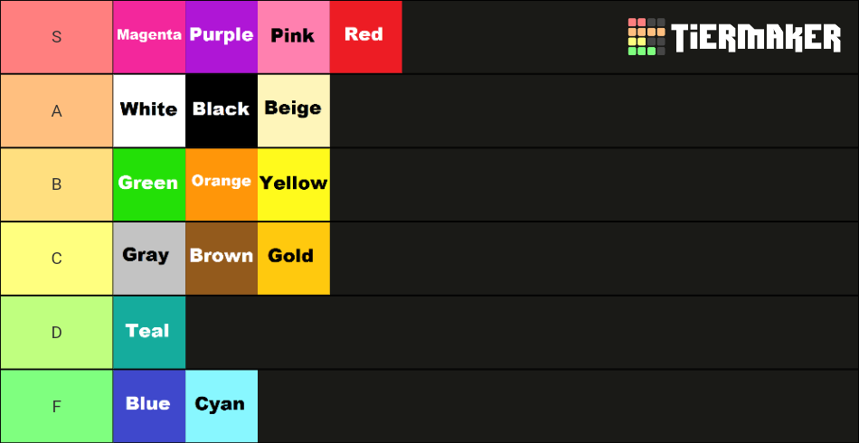 Favorite Color Tier List (Community Rankings) - TierMaker