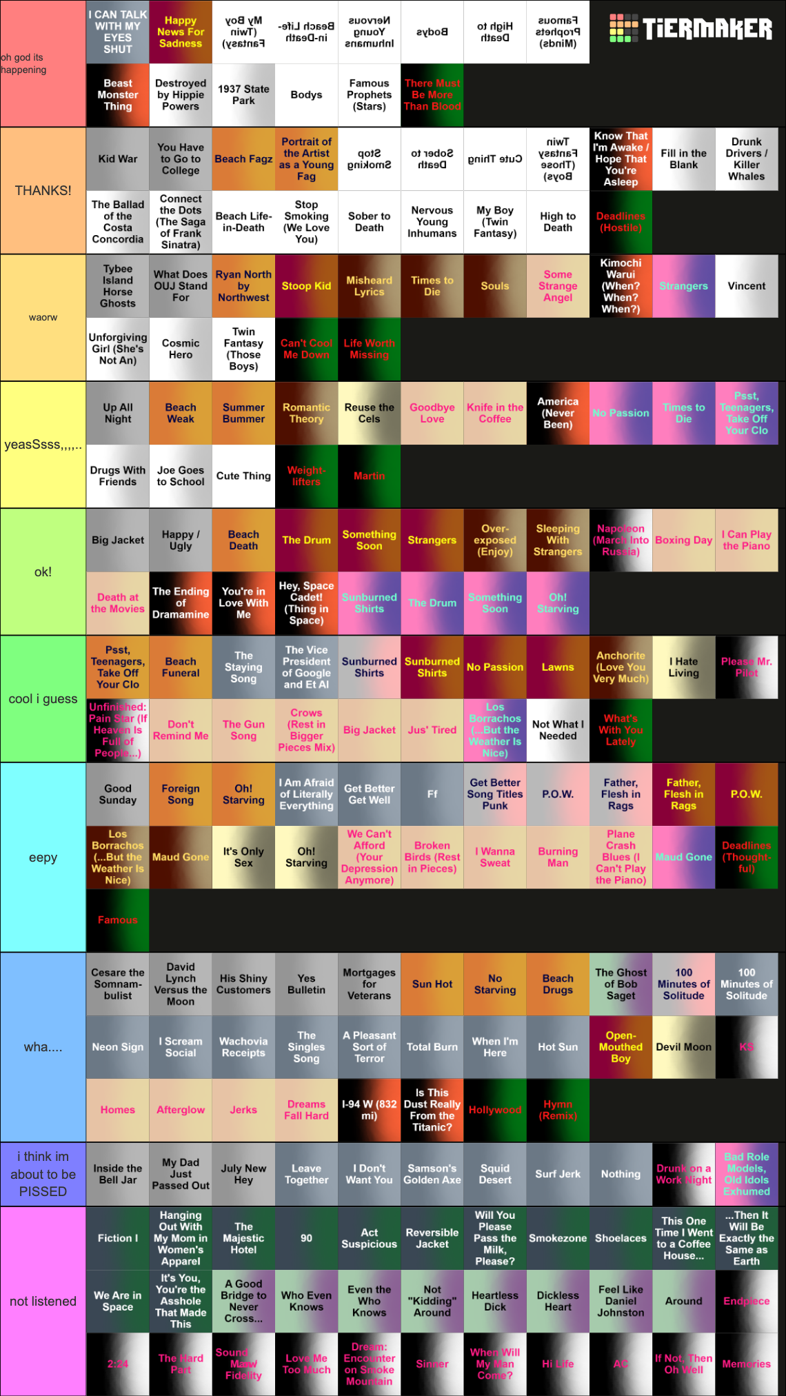 Every Car Seat Headrest Album Song Tier List Rankings