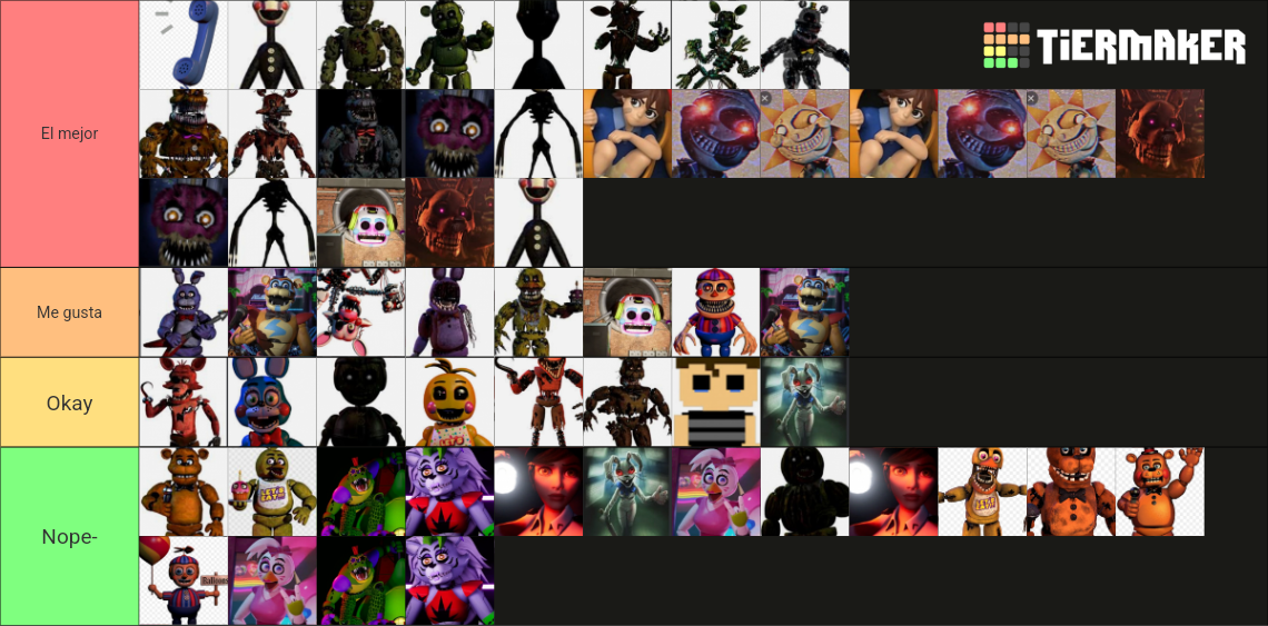 Fnaf Characters Tier List (community Rankings) - Tiermaker