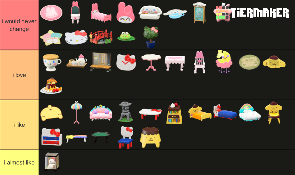 ACNH Sanrio Furniture Tier List Rankings) TierMaker