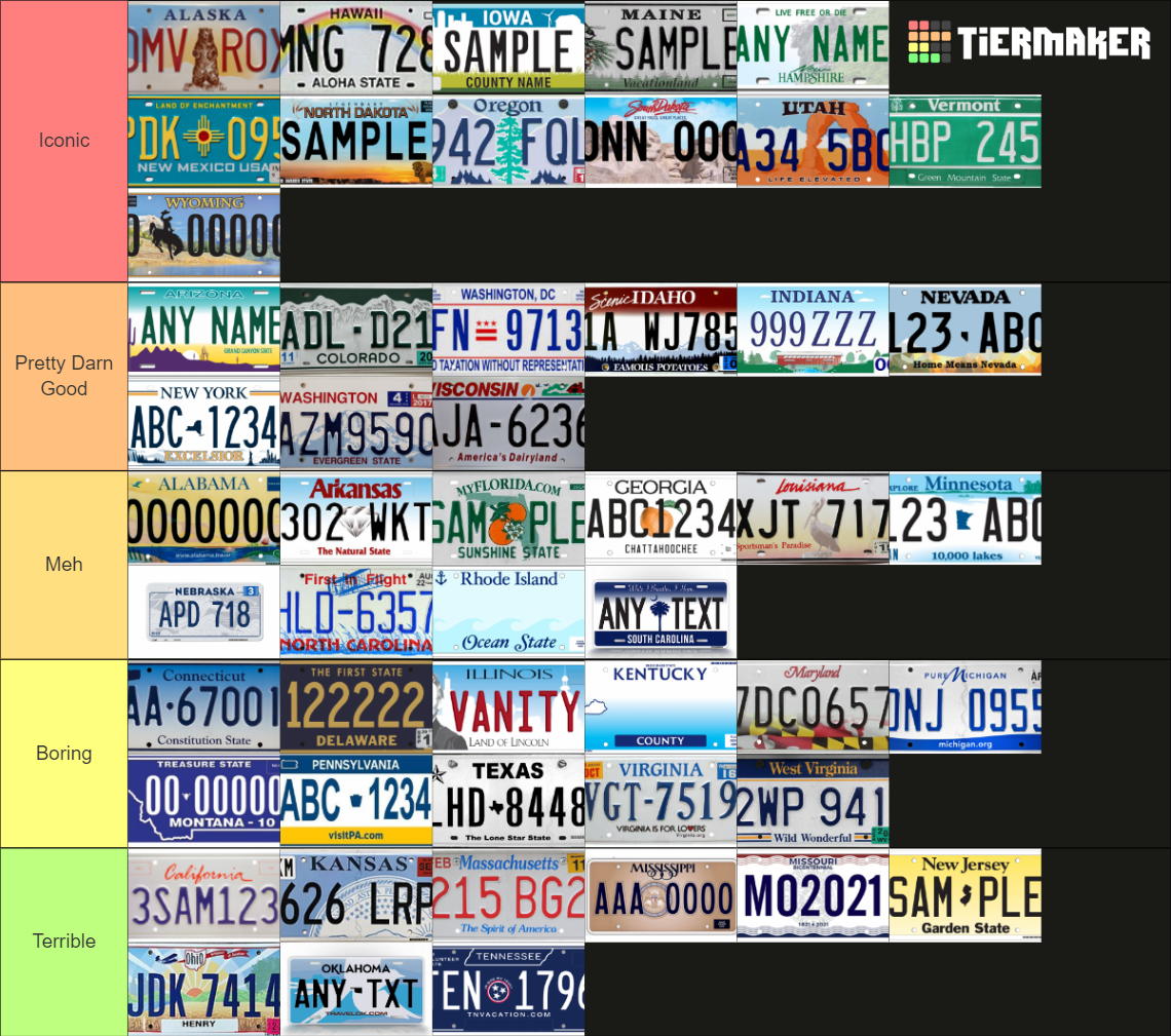 US License Plates Tier List (Community Rankings) - TierMaker