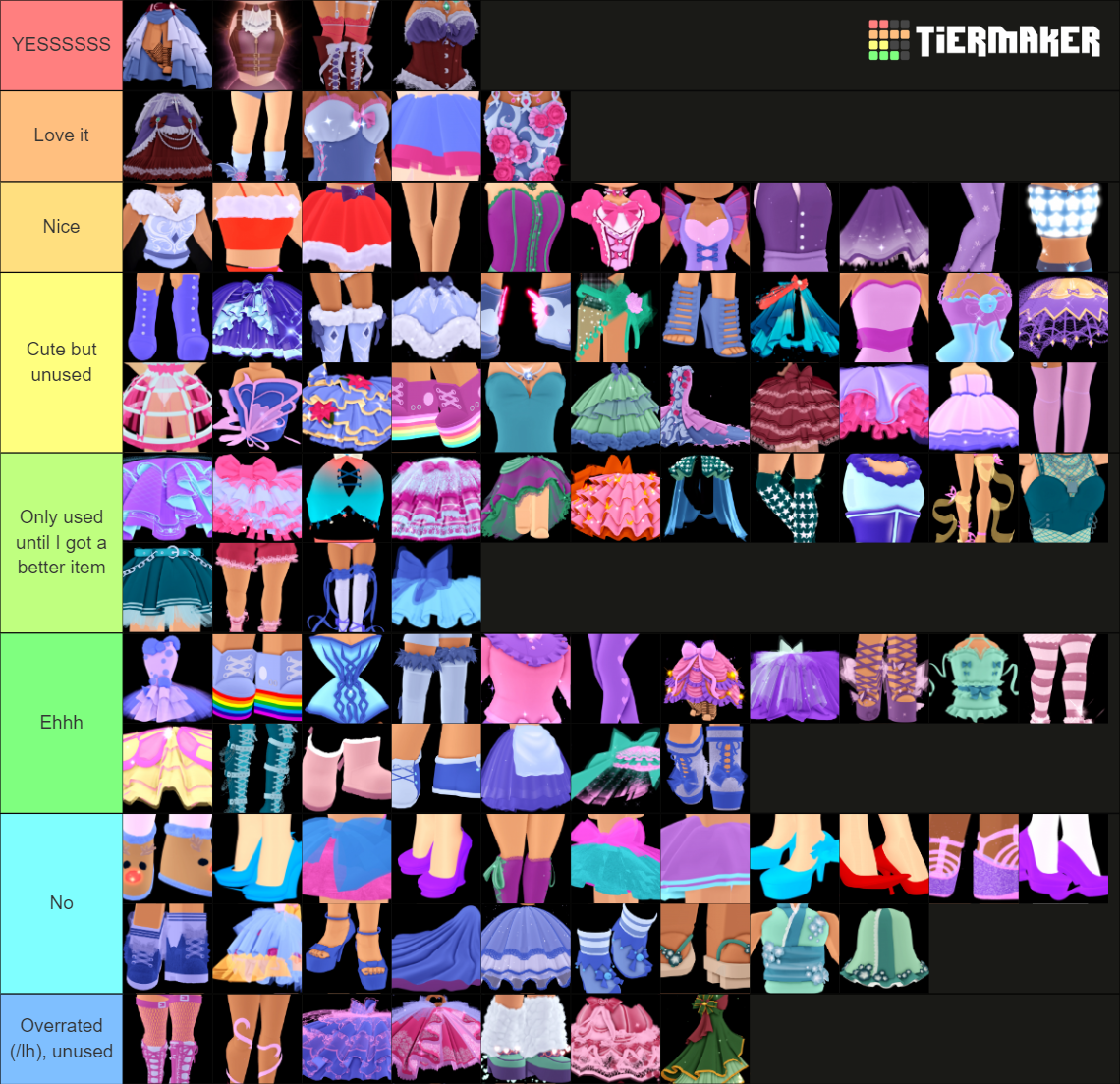 Royale High skirts, corsets and heels Tier List Rankings
