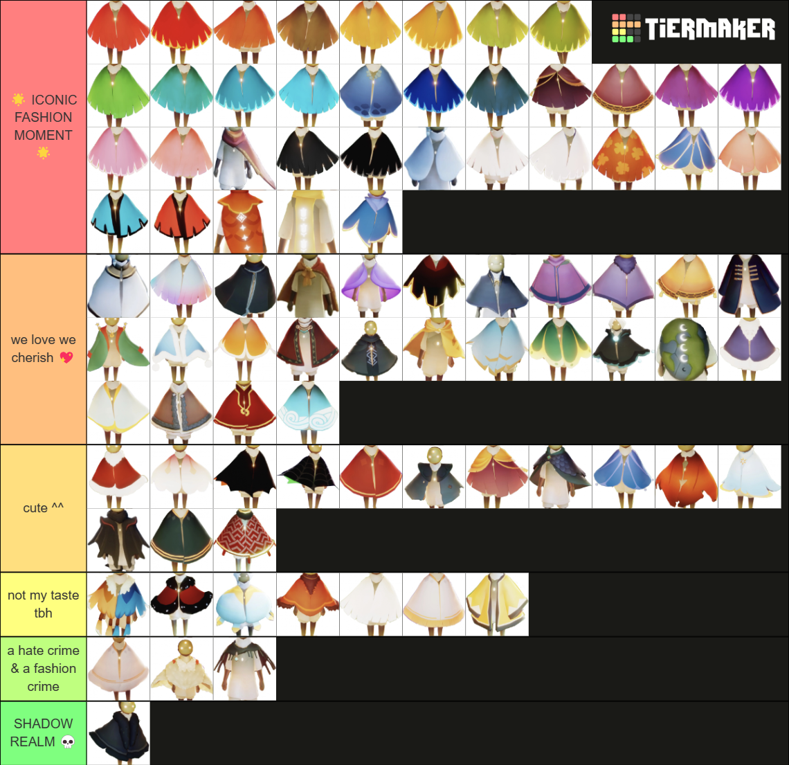 a ranking of all capes on sky cotl (updated for shattering) Tier List ...