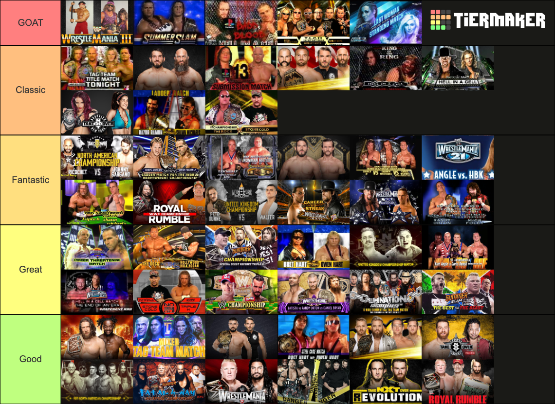 Best WWE Matches of All Time Tier List Rankings) TierMaker