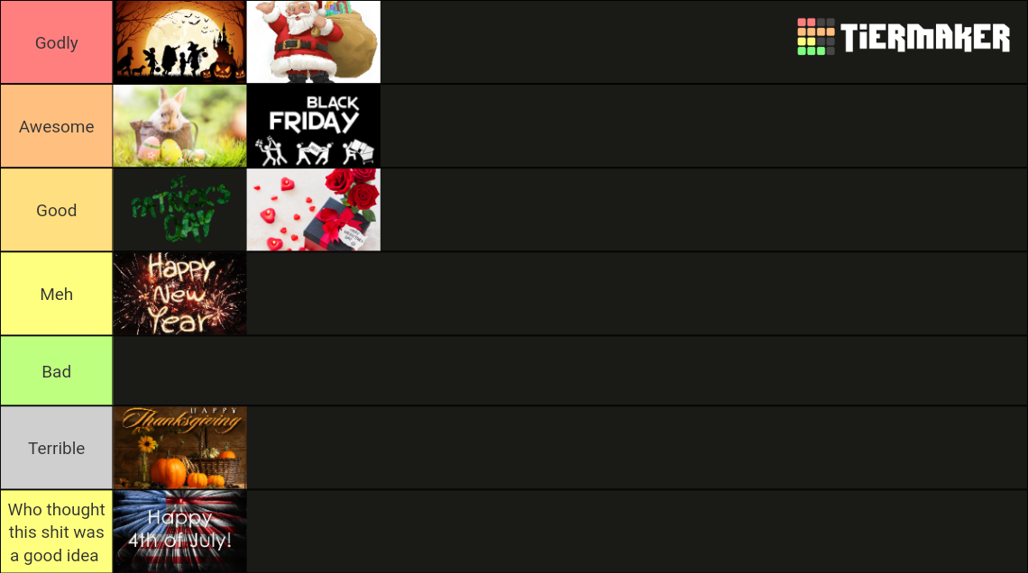 Holiday Tier List Rankings) TierMaker