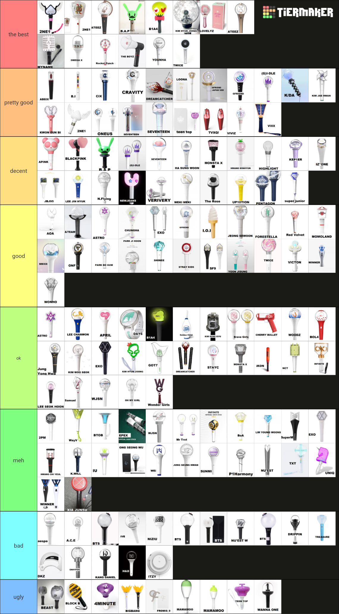 Every KPOP lightstick with group and soloist names Tier List
