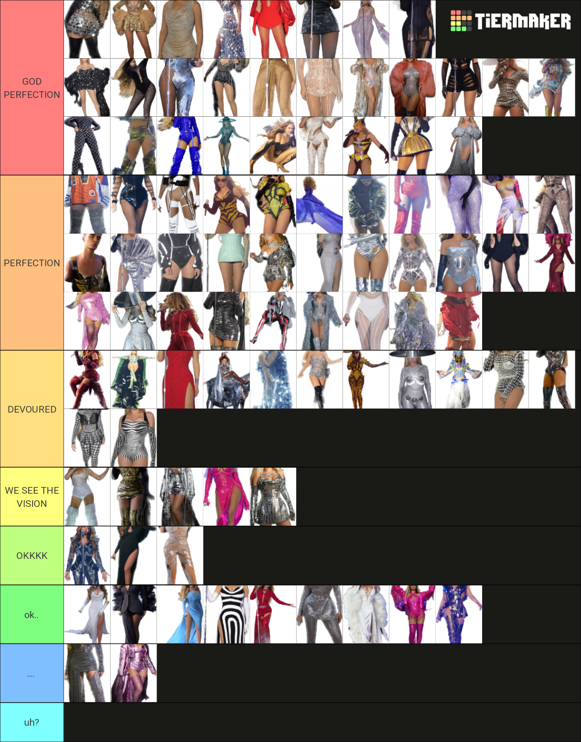 Beyoncé's RWT Outfits Tier List (Community Rankings) - TierMaker